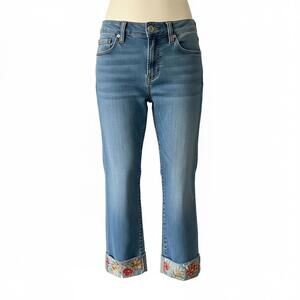 Liverpool Y2K Cuffed Crop Jeans |Avril Grunge Streetwear | Embroidered | Sz 4/27